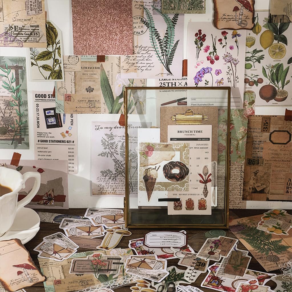 HASTHIP Journaling Supplies for Scrapbook and DIY Crafts with 260 pcs Floral and Vintage Elements | Stickers and Washi Paper Set
