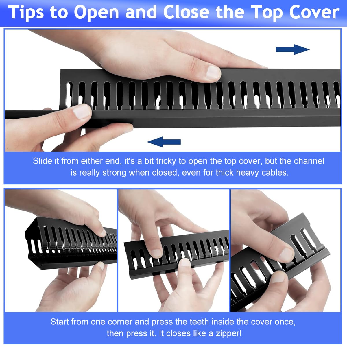 Serplex Cable Raceway for Under Desk Cable Management with Side Eyelets | 2Pcs 15.7 in PVC Kit