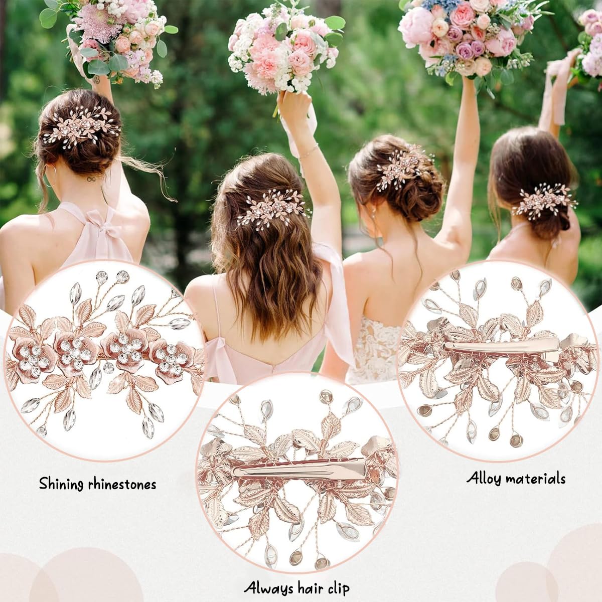 PALAY Flower Hair Clips for Women featuring Rhinestones and Metal Floral Design | Elegant Bridal & Party Hair Accessory
