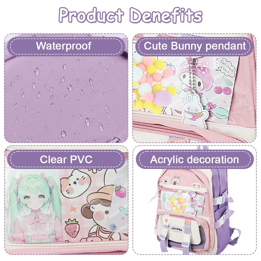 Zibuyu Backpack for School and Travel with Waterproof Nylon Fabric | Cute Purple Design for Girls