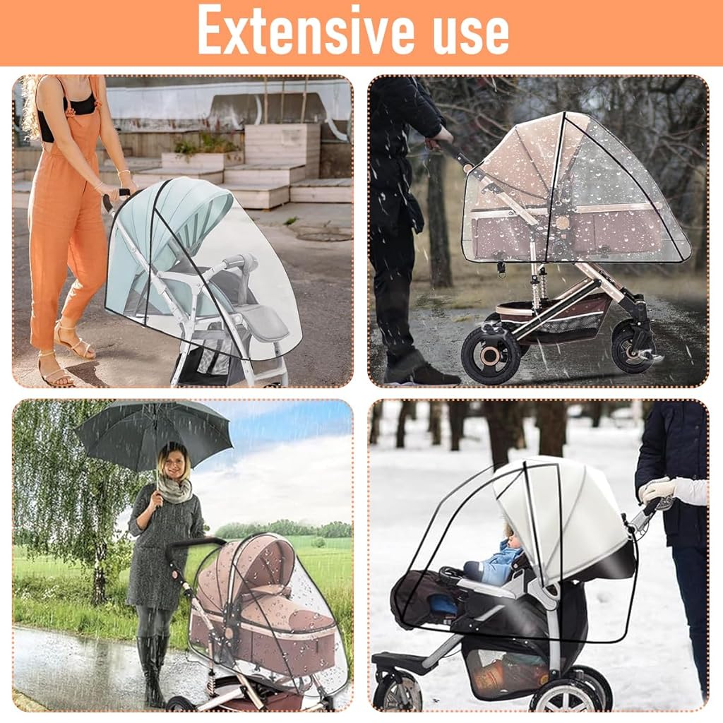 SNOWIE SOFT Clear Cover for Baby Stroller Rain Cover Windproof Leakingproof EVA Shield Cover Outdoor Stroller Rain Cover Universal Baby Stroller Shield Dust Protective Cover for All Season
