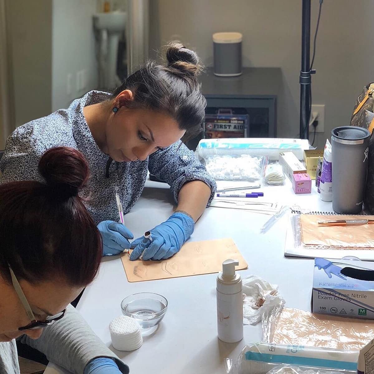 MAYCREATE Microblading Kit for Eyebrow Tattoo Practice with 30 Needles and Lock Pin Pen | Includes Black Ink and Silicone Practice Skin