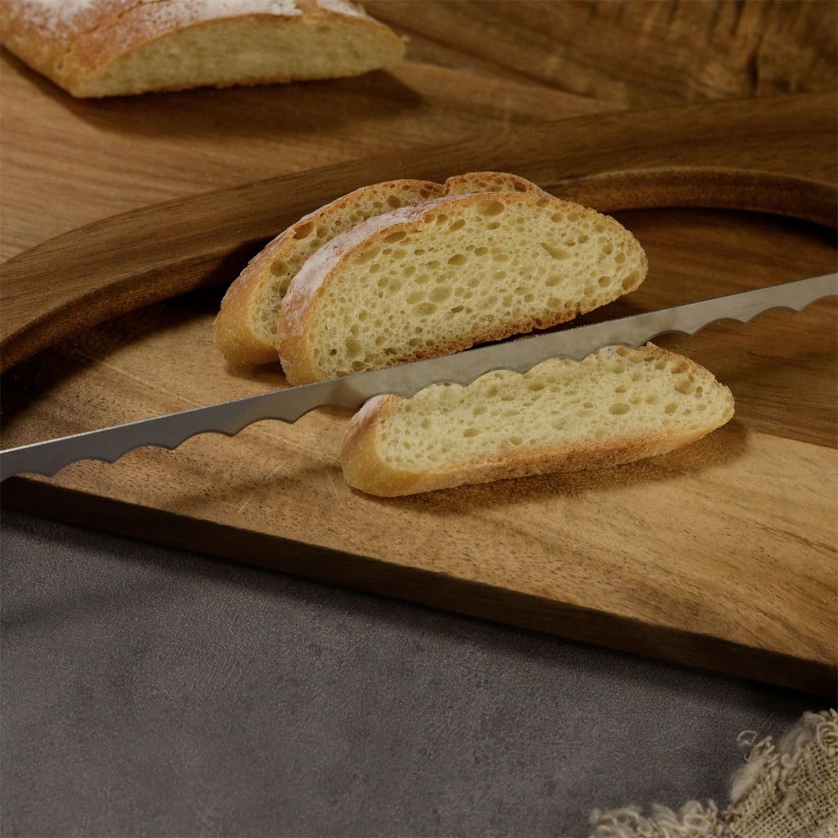 Supvox Serrated Bread Cutter for Kitchen with Wooden Handle and Screw-Fixed Blade | Stainless Steel 2 in 1 Slice Guide