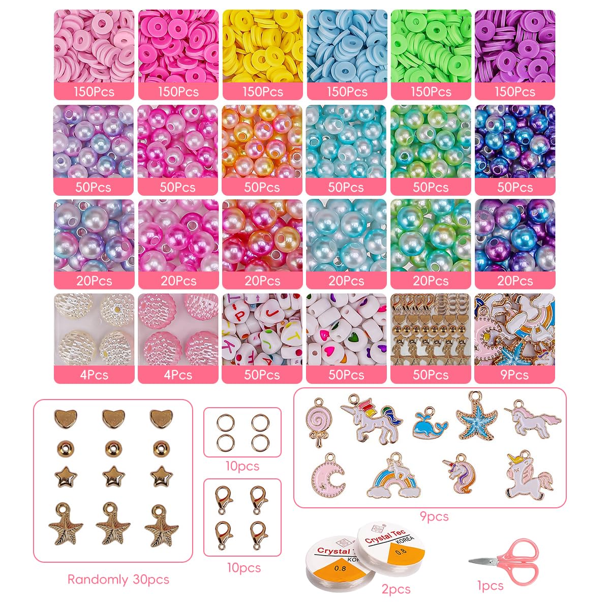 SANNIDHI Polymer Clay Beads for Jewellery Making with 480 pcs 24 Styles | DIY Craft Kit for Girls