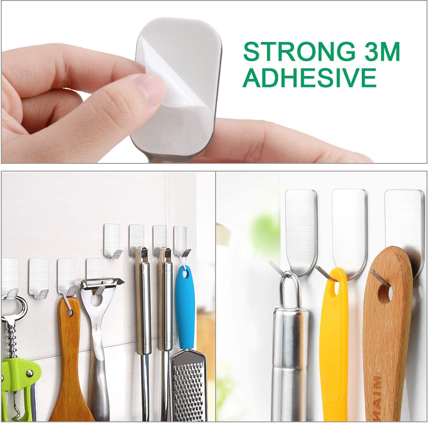 HASTHIP Self Adhesive Wall Hooks for Bathroom and Kitchen featuring No Drill Design | 16 Pack 4.5x2.5cm Rustproof Stainless Steel Organizers