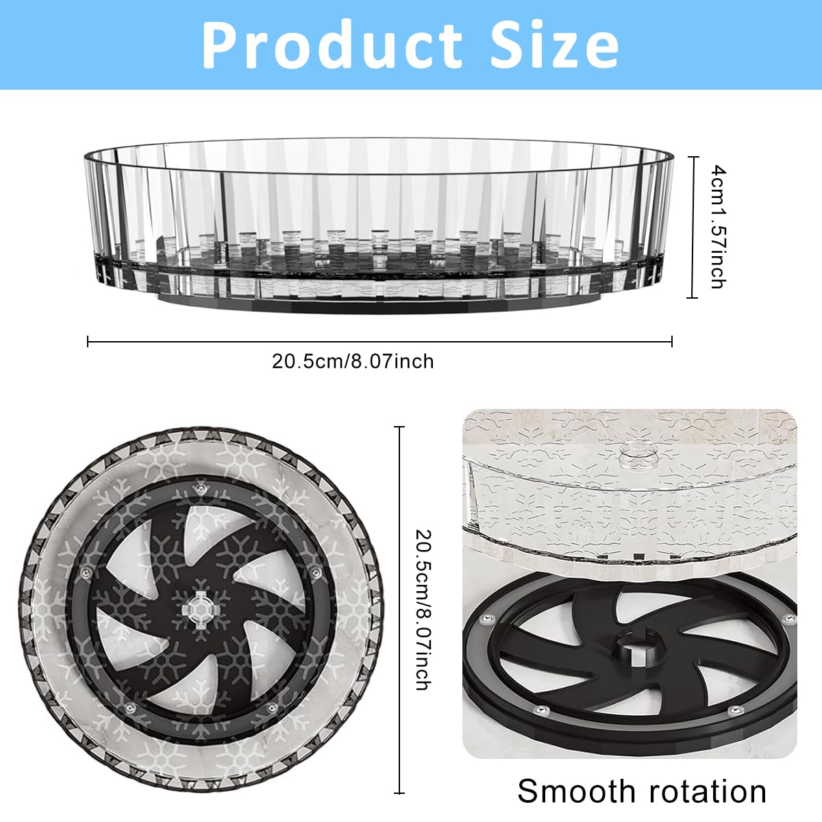 Supvox® Kitchen Seasoning Bottle Holder 360 ° Rotatable Organizer Tray 8.26 Inches Round Sleek Transparent Kitchen Countertop Seasoning Bottle Tray Rotatable Snack Tray Serving Food Tray