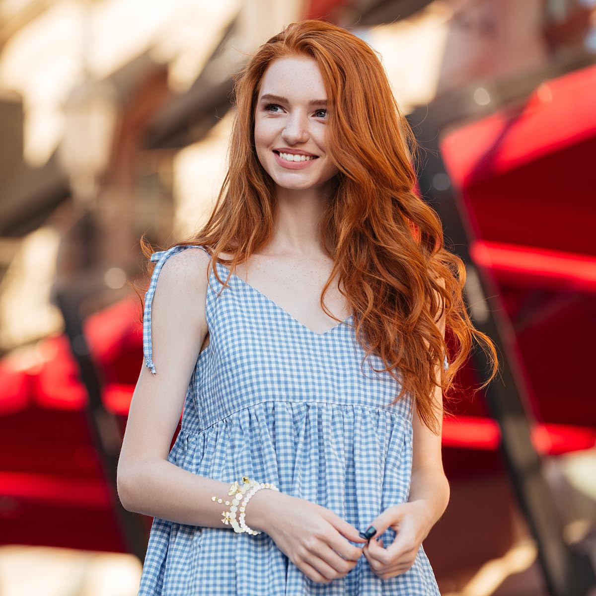 Venzina Crystal Bead Bracelet for Women and Girls with Dual Layer Design | Beige Elastic Cinnamoroll Charm Gift