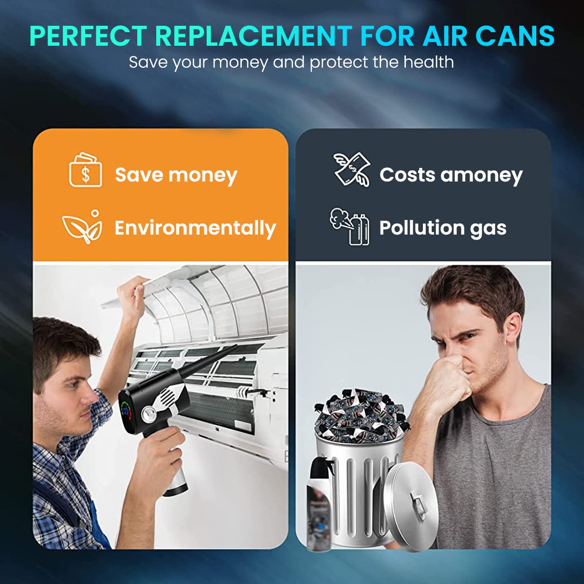 ZORBES Wireless Air Duster for Car and Computer Cleaning with 45000 RPM Power | 5 Nozzles and LCD Display