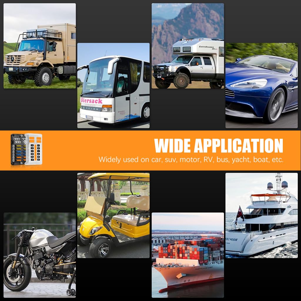 STHIRA HIRA 12V Car Fuse Box Kit with LED Indicator featuring 12-Way Blade Fuse Block | Waterproof Universal Holder for Auto Truck and Boat