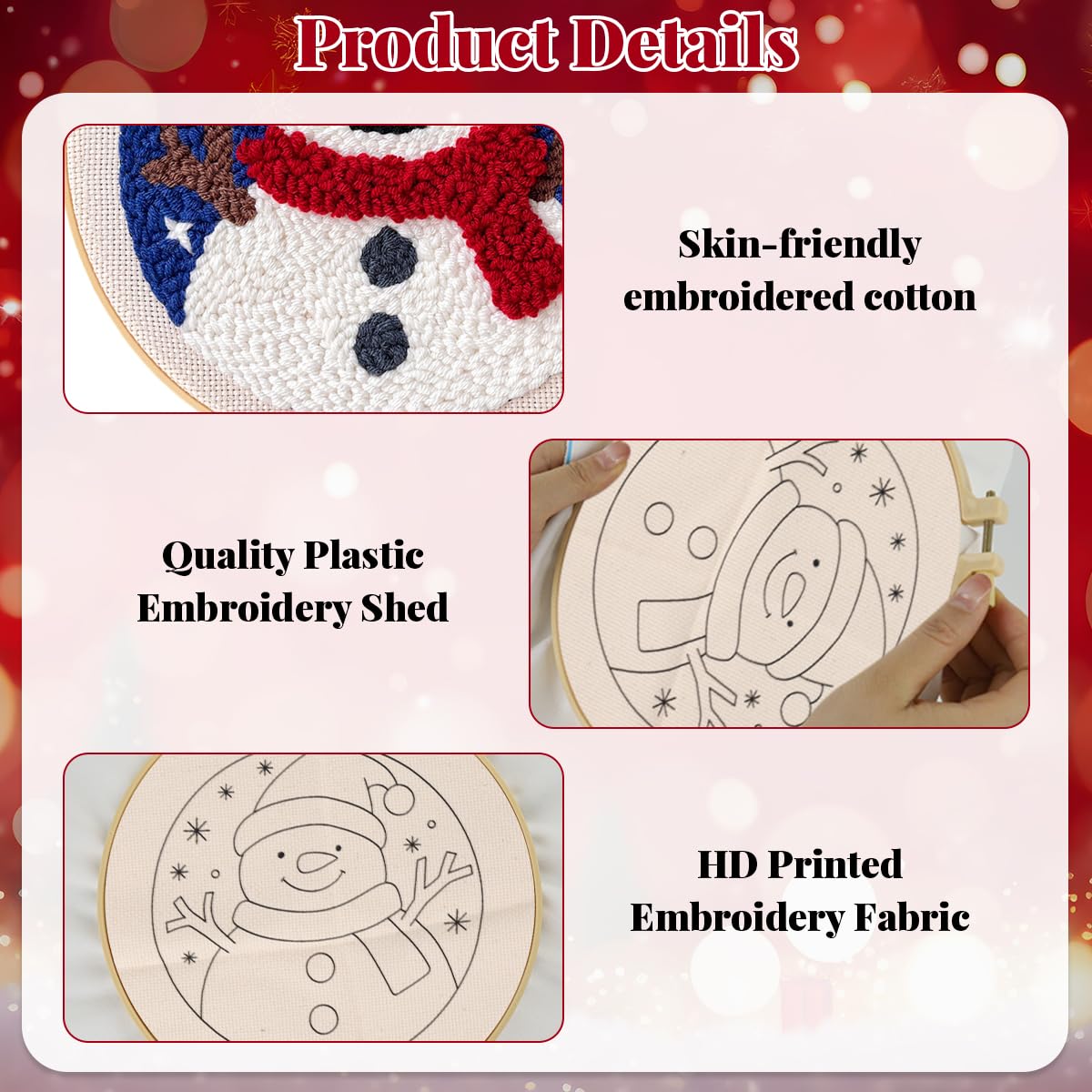 HASTHIP Embroidery Kit for Beginners with 7.8 in Hoop and Yarn for Kids and Adults | DIY Snowman Holiday Craft