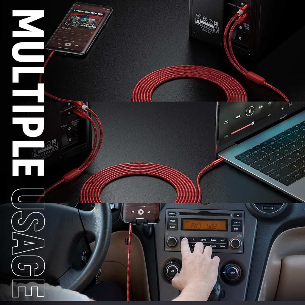 JSAUX RCA Audio Cable for Smartphone and Speaker with Gold-Plated Connectors | 3.9Ft Nylon Braided