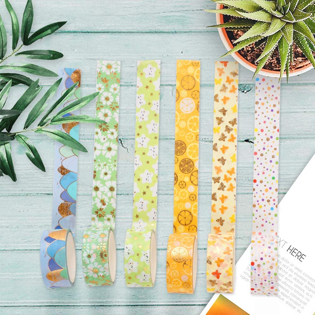 HASTHIP 12 Rolls Cute Gold Foil Flower Decorative Masking Tape Scrapbooking Tape for DIY Art & Crafts and Gift Wrapping Holiday Decoration (Yellow)