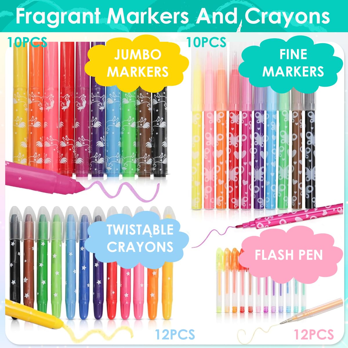 PATPAT Acrylic Markers Set for Kids with 44 Pcs Washable Non-Toxic Pens | Unicorn Gift for Girls
