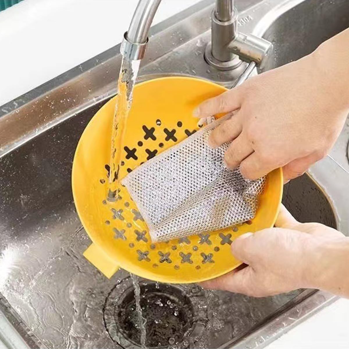 ZIBUYU® Dish Wash Scrub Cloth Soft Metal Mesh Dishwashing Clothes Utensils Cleaning Scouring Pads Non-Scratch Wet and Dry Use Dishwasher Cloth Pads Cloth for Dish Cleaning, Bowl, Pan (7.8 inch) - 5