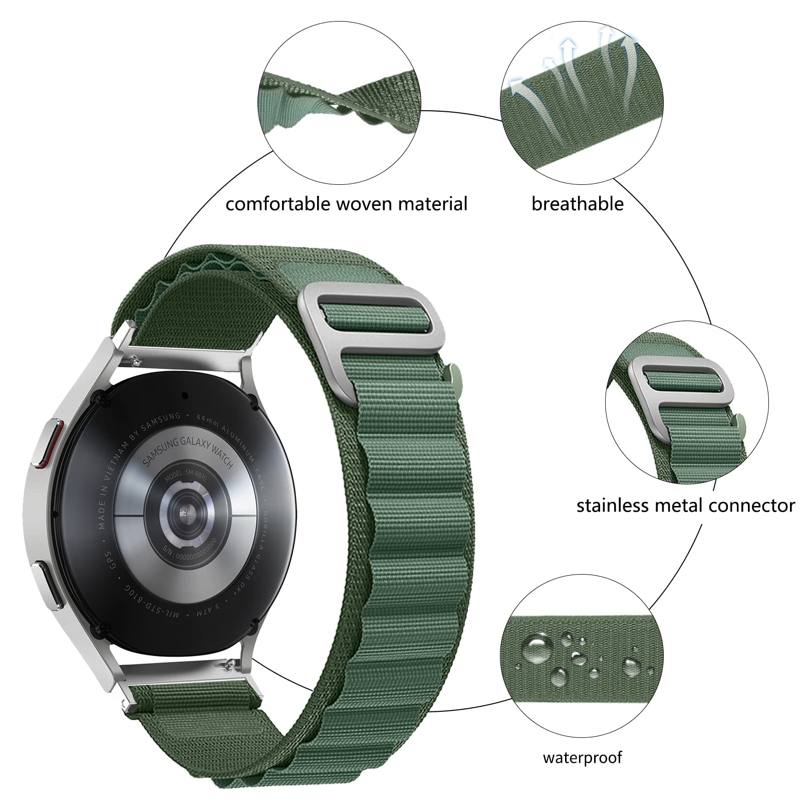 20mm Nylon Watch Band for Samsung Galaxy Watch 5 4 | Adjustable Hook and Loop Strap