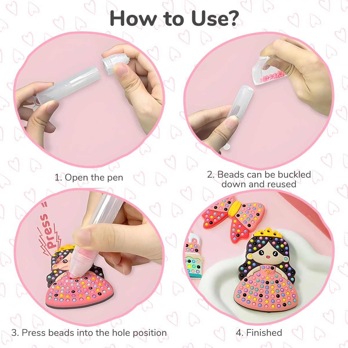 PATPAT Diamond Painting Kit for Kids with 4 Color Bead Pens and Design Boards | Creative Princess Art Gift