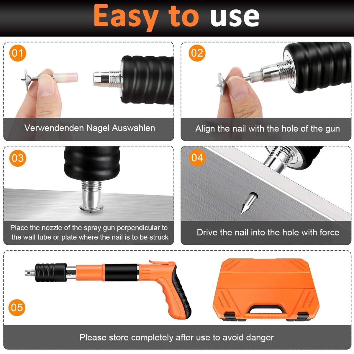 HASTHIP Concrete Nail Gun Kit with 10pcs for Woodworking featuring 5 Speed Control | Ergonomic Handle