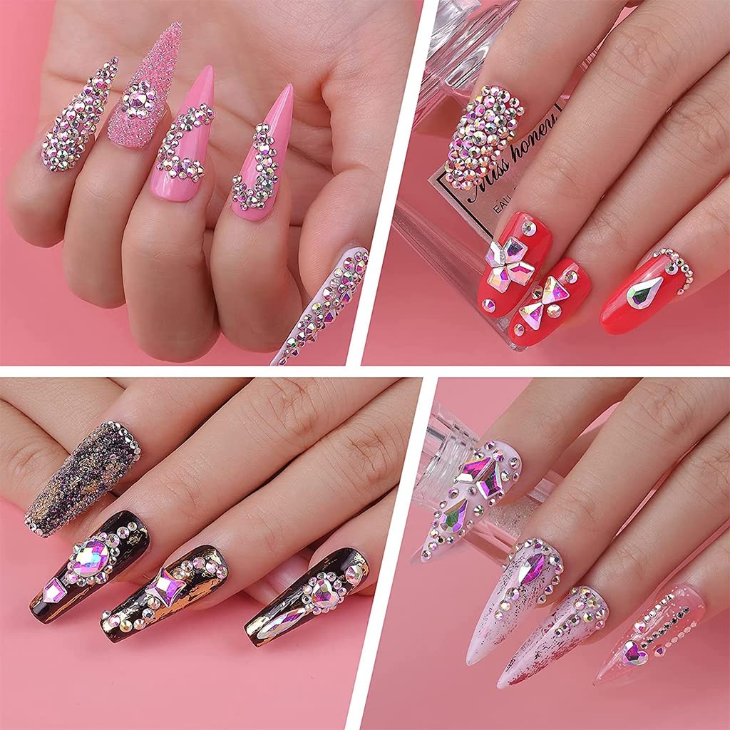 MAYCREATE Nail Art Rhinestones Kit for DIY Nails with 6 Boxes Crystals and Beads | Multi Shape Gems