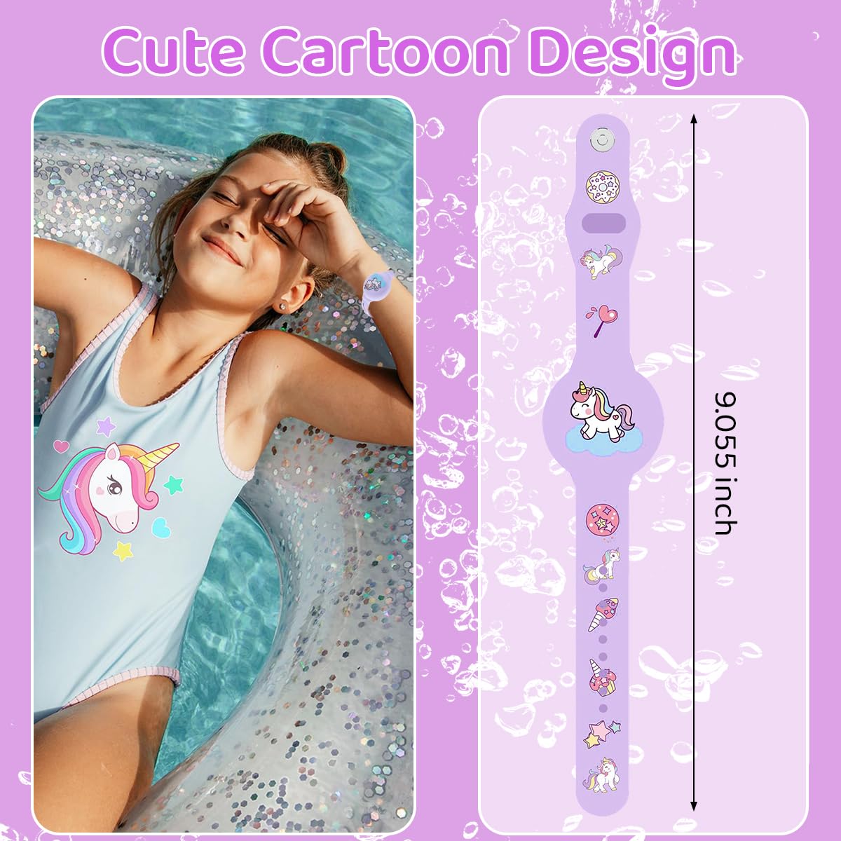 ZORBES Kids AirTag Bracelet Cartoon Unicorn Silicone Bracelet for AirTag Anti-lost AirTag Bracelet Waterproof Full Cover Protection Silicone Cover for AirTag 9 Inches Adjustable Wrist Band for AirTag