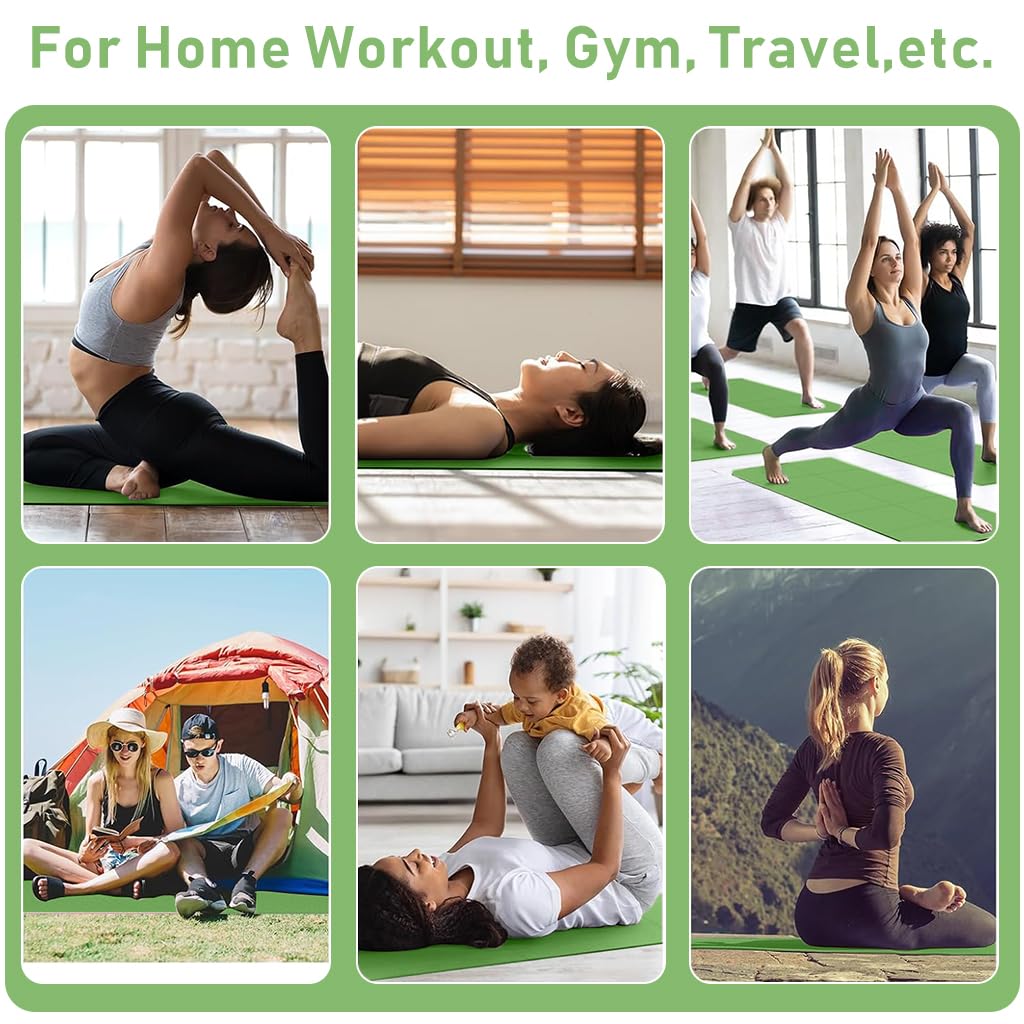 Proberos Yoga Mat for Home Workout featuring Folding Design and 5mm Cushion | Green TPE 72x24 in