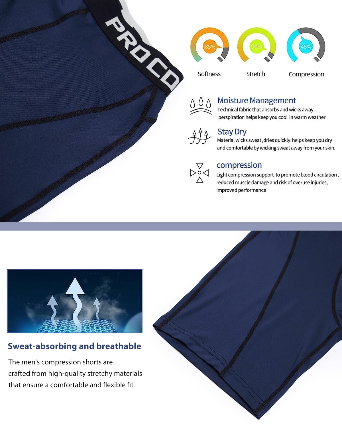 Optifit Men's Compression Shorts for Workout with Elastic Waistband and Quick Dry Fabric | XL 60–75 kg