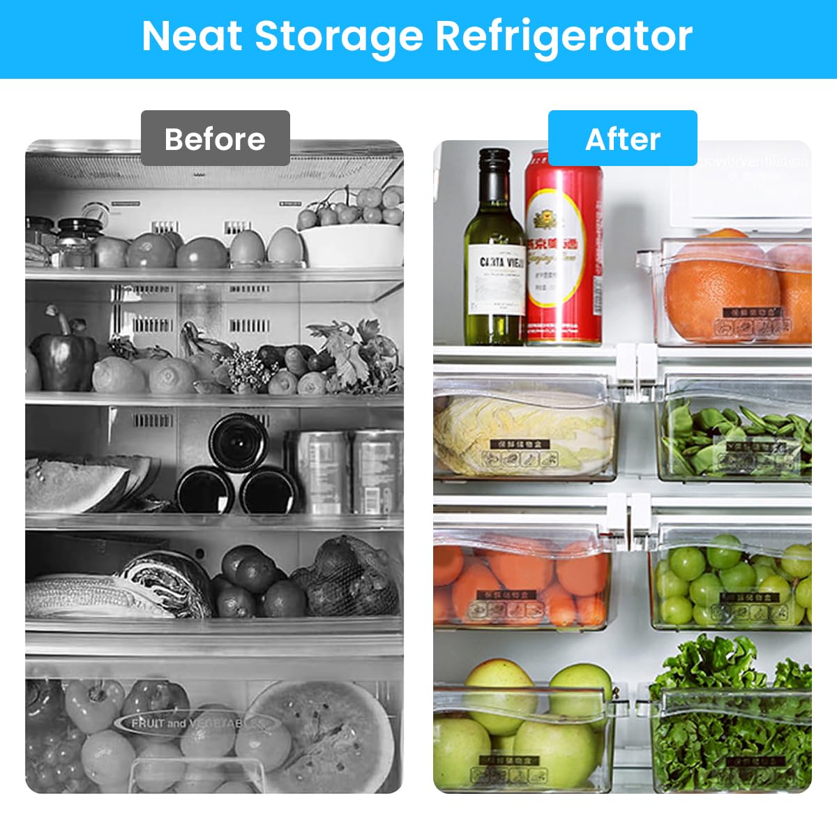 Supvox Fridge Storage Boxes for Vegetables and Eggs with Pull-Out Drawer Design | 2 Pcs BPA-Free PET Containers