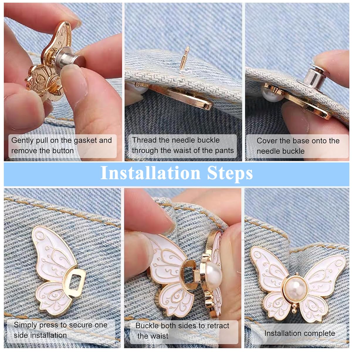 SANNIDHI Jeans Tightening Clips for Waist Adjustment featuring Butterfly Design | 4 Pairs