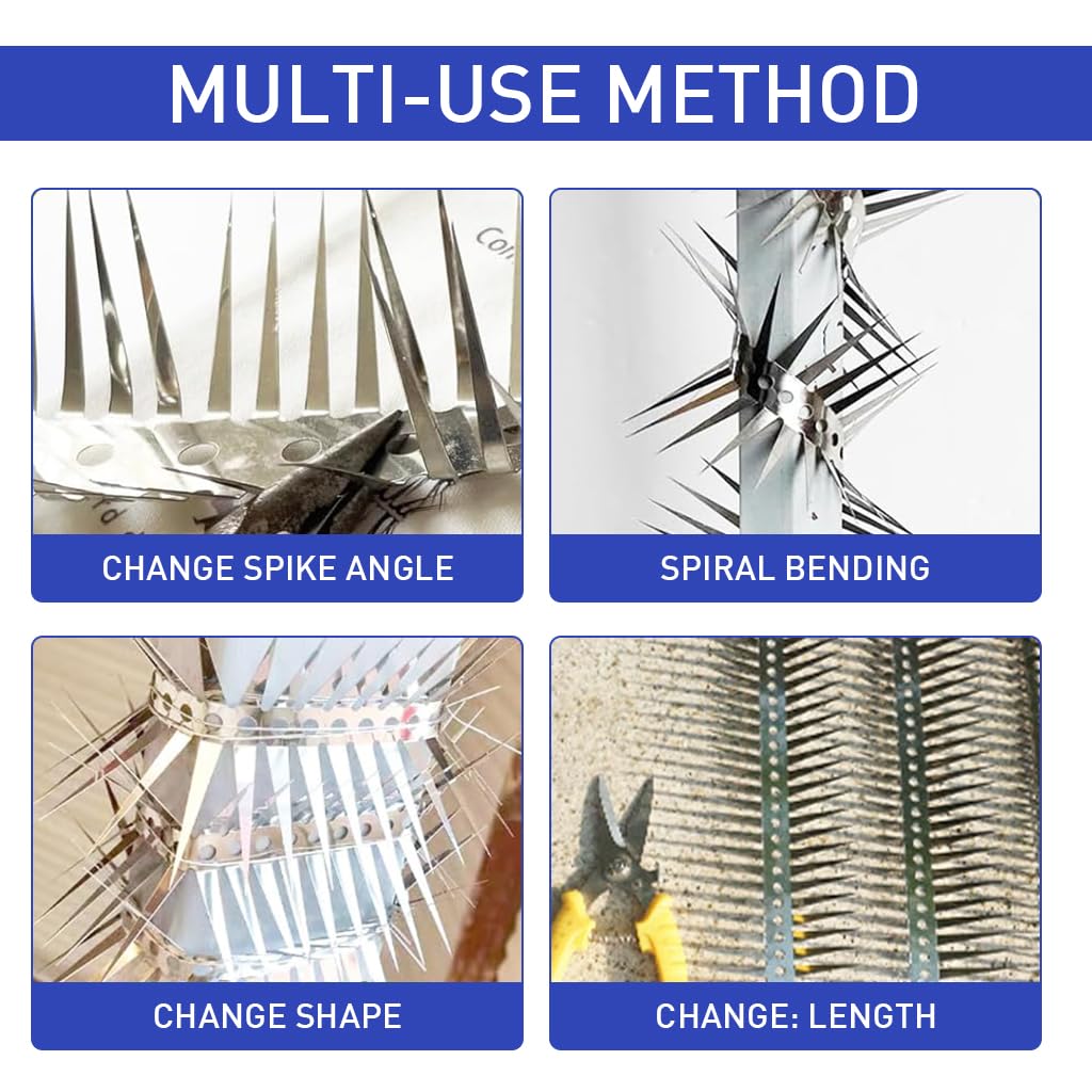 HASTHIP® Outdoor Bird Deterrent Spikes - 100CM Collapsible Double Row Stainless Steel Spikes - Anti-Rat Crawling Spike - Repel Birds & Rodents - Spikes to Keep Birds Away - for Pipe, Facade, Parapet