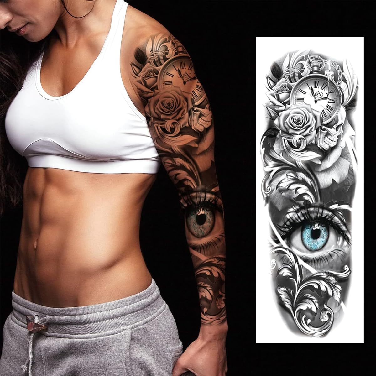 MAYCREATE Temporary Tattoo Stickers for Men and Women with 6 Sheets 48×17 cm Waterproof Designs | Ideal for Party and Club