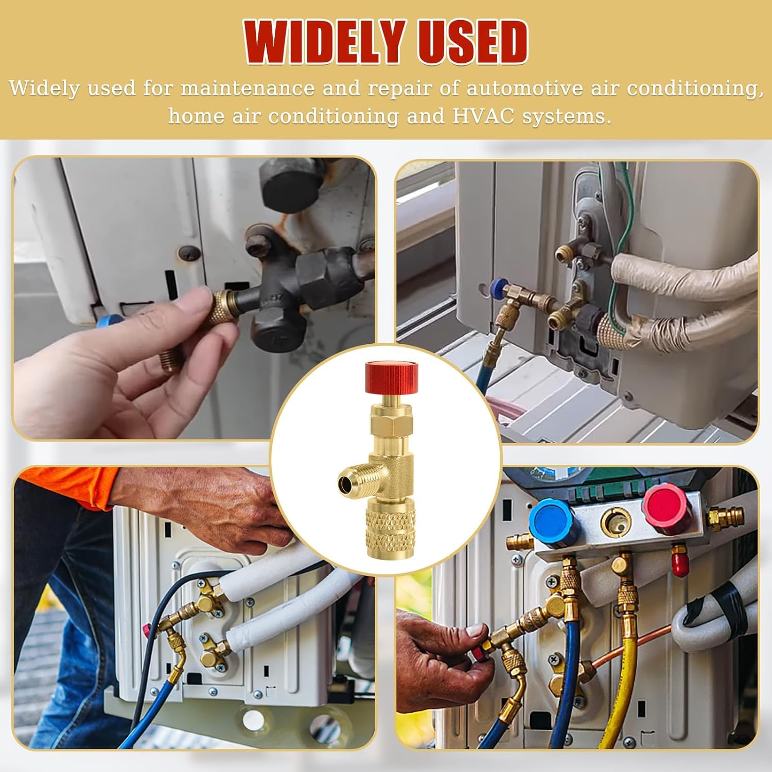 Serplex Refrigerant Charging Valve for R22 R410A HVAC Systems 1/4 to 5/16 Brass | Leak‑Resistant Easy Twist Control