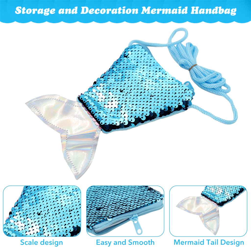 Venzina Mermaid Jewelry Set for Girls with Faux Pearl Necklace and Sequin Bag | 6 Pcs Gift