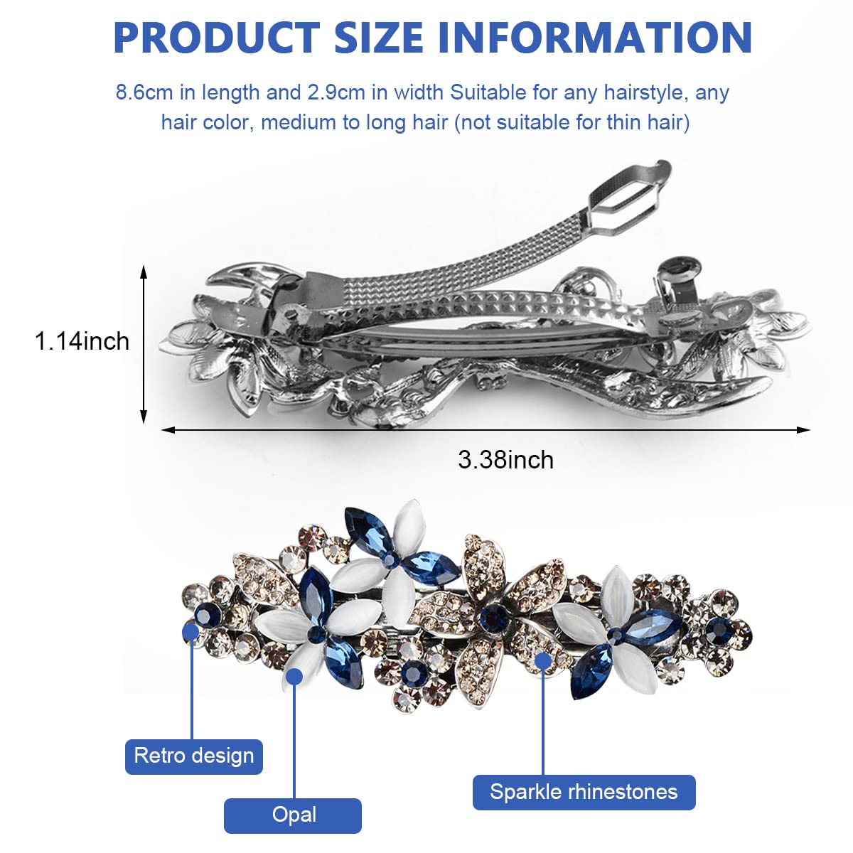 MAYCREATE Opal Rhinestone Hair Clip for Women with Spring Clip Design and Alloy Body | 8.6×2.9 cm Elegant Floral Barrette for Girls