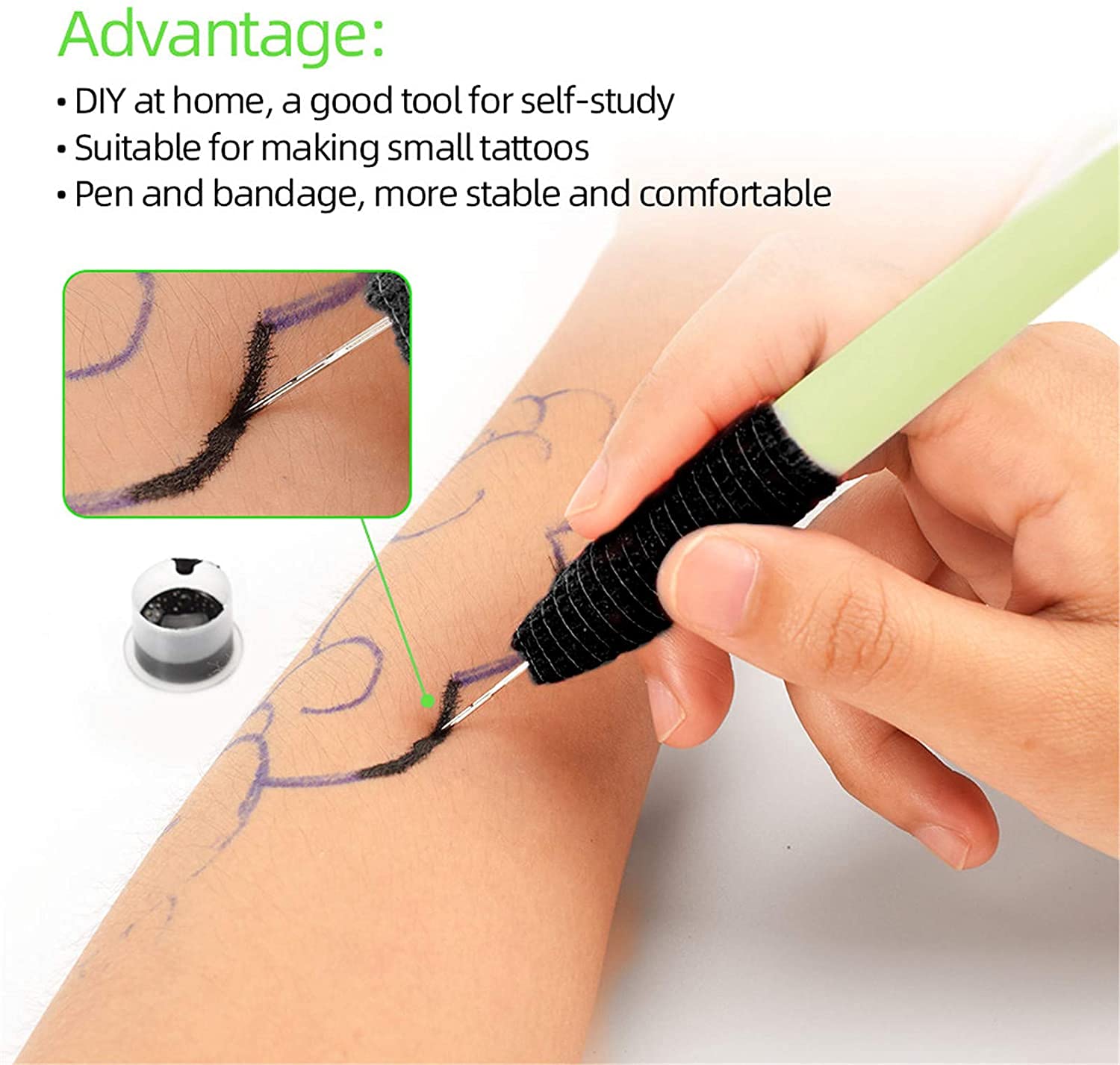 HANNEA Hand Poke Tattoo Kit for Beginners with 10pcs 304L Needles & 3 Slot Pen | DIY Practice Set