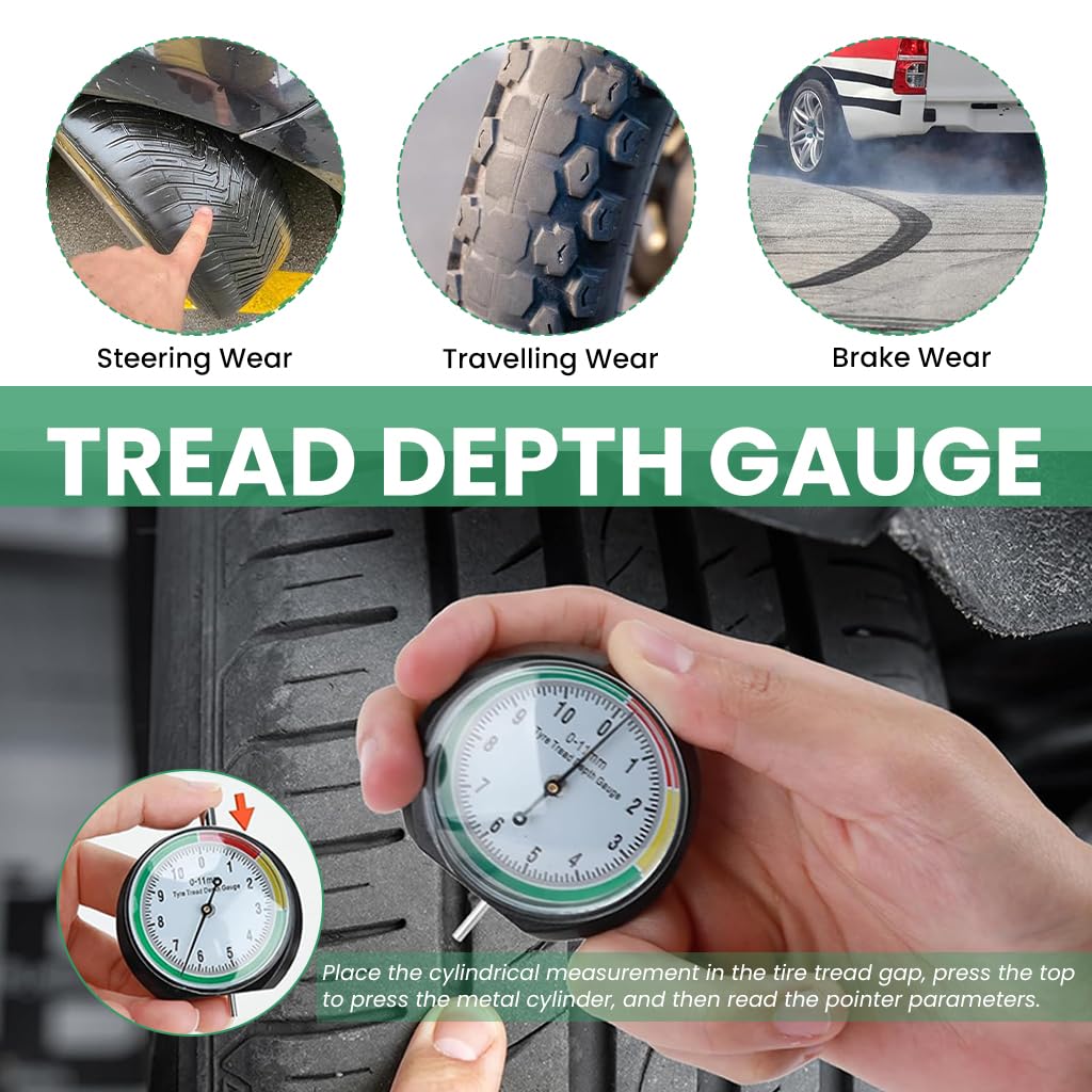 STHIRA Tyre Tread Depth Gauge for Cars and Motorcycles with 0–11mm Dial | Stainless Steel Build