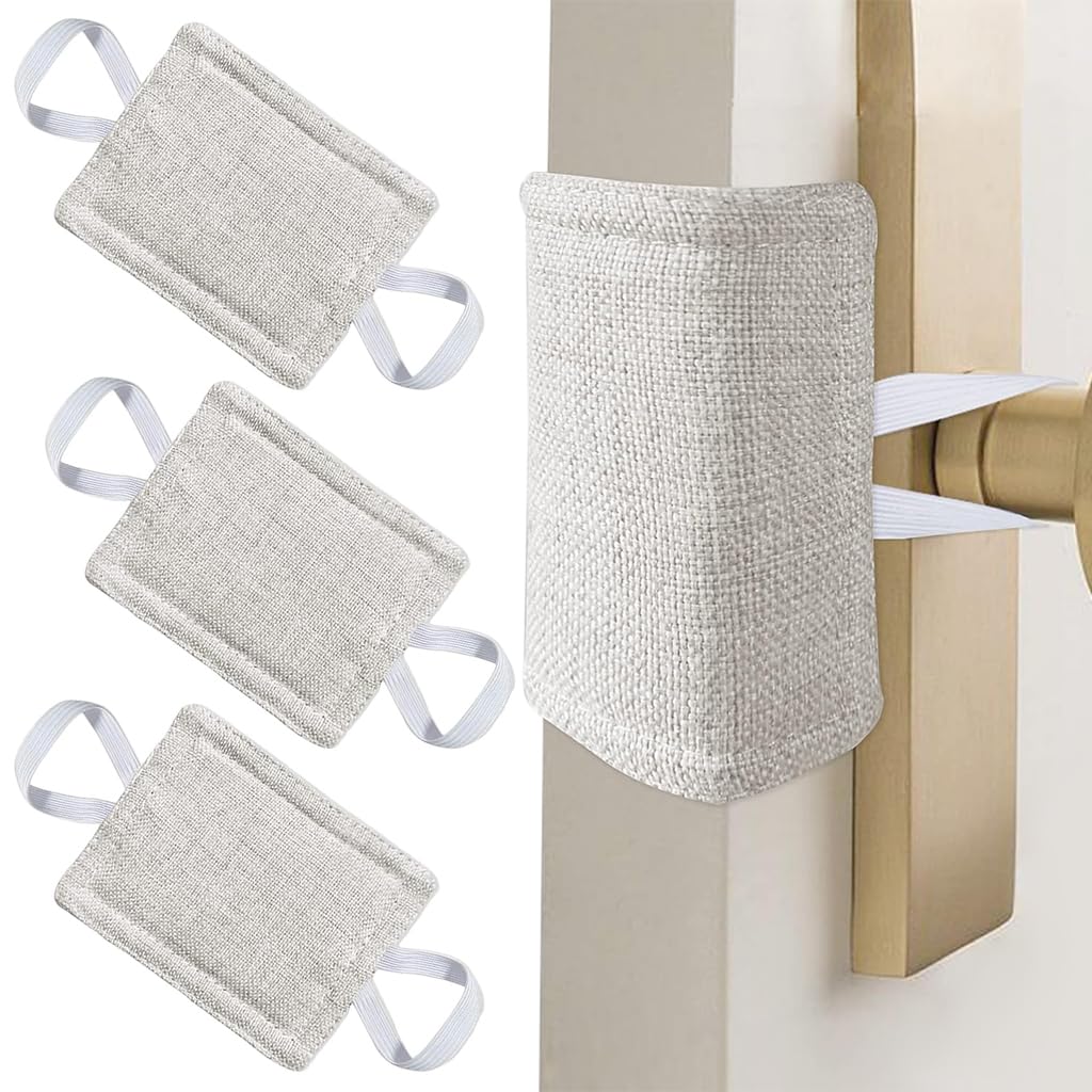 HASTHIP Door Silencer for Nursery and Light Sleepers featuring Elastic Loops 3 Packs 4x3 in | Cotton Linen Quiet Latch Cover