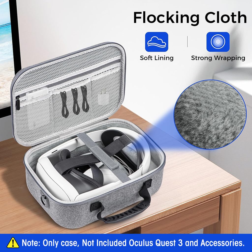 ZORBES Carrying Case for Meta Quest 3 with Dual Zipper and Elastic Fasten Belt | 13.6 x 10.4 x 5.1 in Hard Nylon Travel Bag