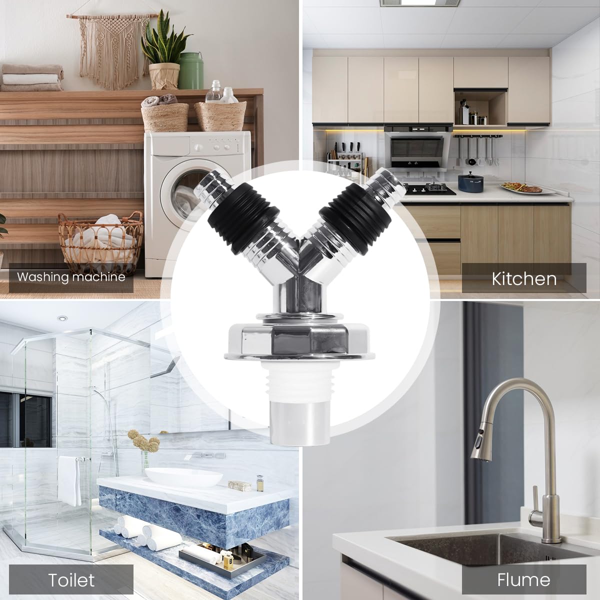Supvox Washing Machine Drain Pipe Connector for Kitchen and Mop Sink Use featuring Dual Outlet Y Adapter and Electroplated Plastic Finish