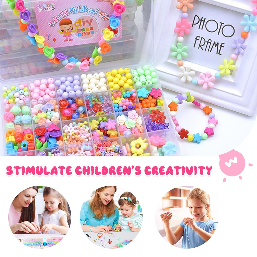 SANNIDHI Bracelet Making Kit for Kids Girls, 600pcs+ Cute Beads for Jewellery Making Kit, Color Acrylic Necklace Bracelet Beads Kit, 24 Grids Beads Set for Crafts DIY, Children's Day Gift