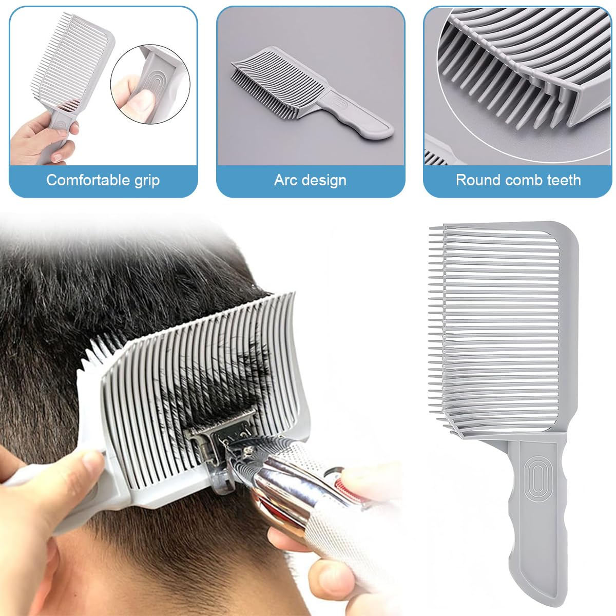 ZIBUYU Hair Cutting Comb for Men with Curved Back & Tapered Teeth | 2Pcs Anti-Static ABS