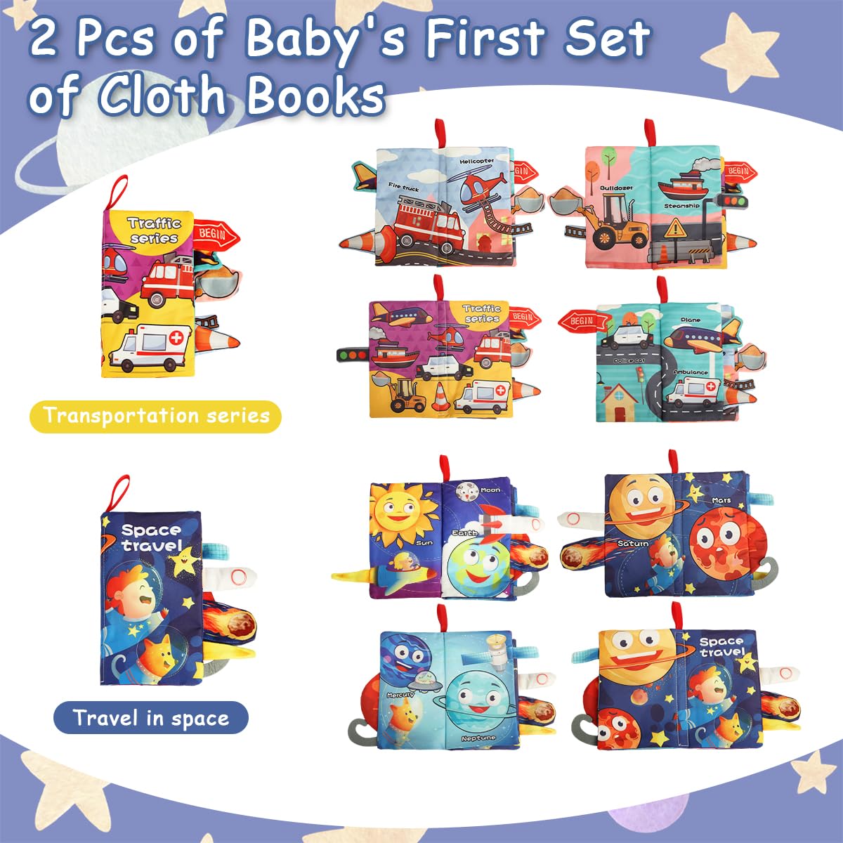 SNOWIE SOFT Cloth Books for Babies with 3D Touch Feel and Rustling Sound | 2Pcs Washable Set