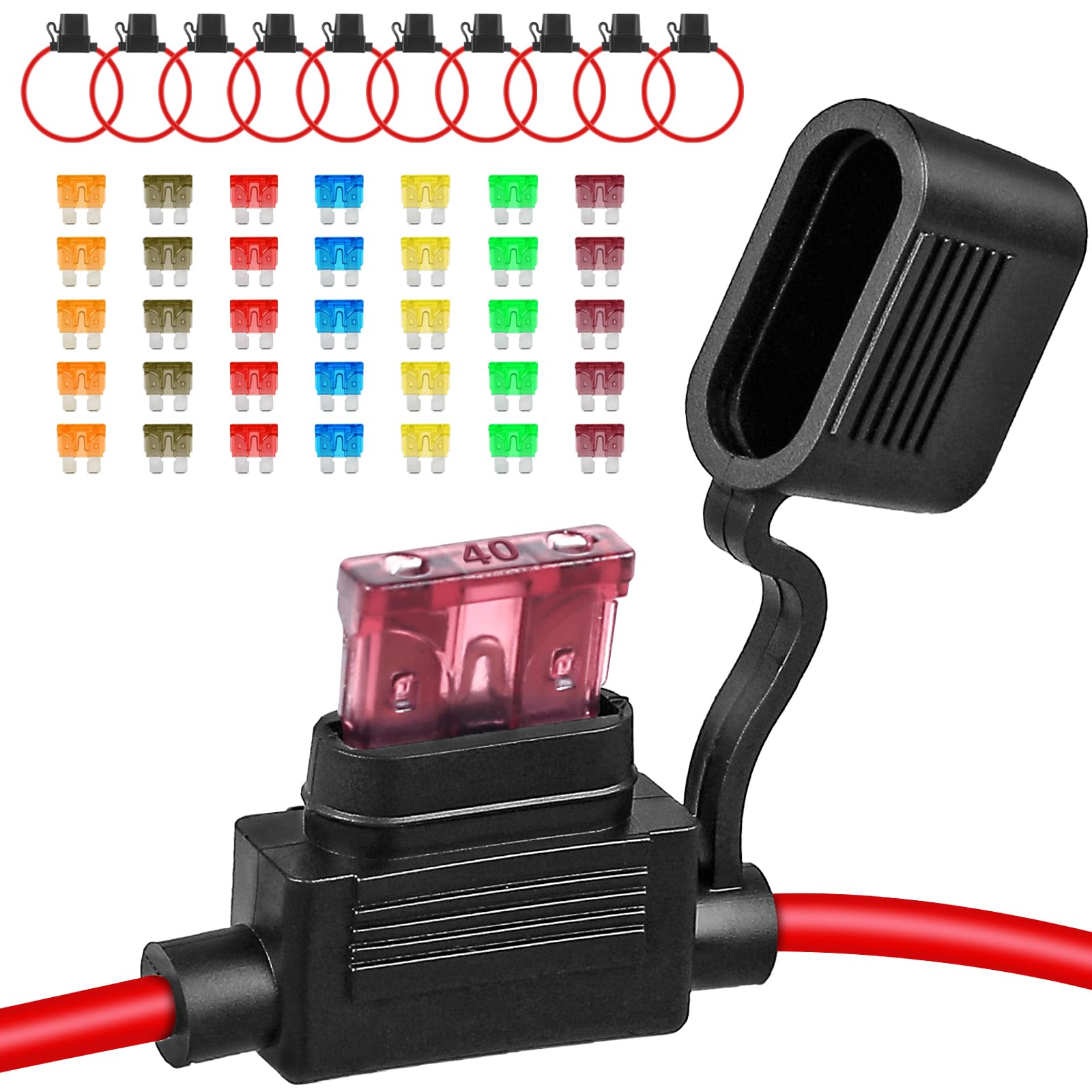 STHIRA® 10 Pack Inline Fuse Holder 12V, Professional 12 AWG Waterproof Fuse Holder with 35 Pcs