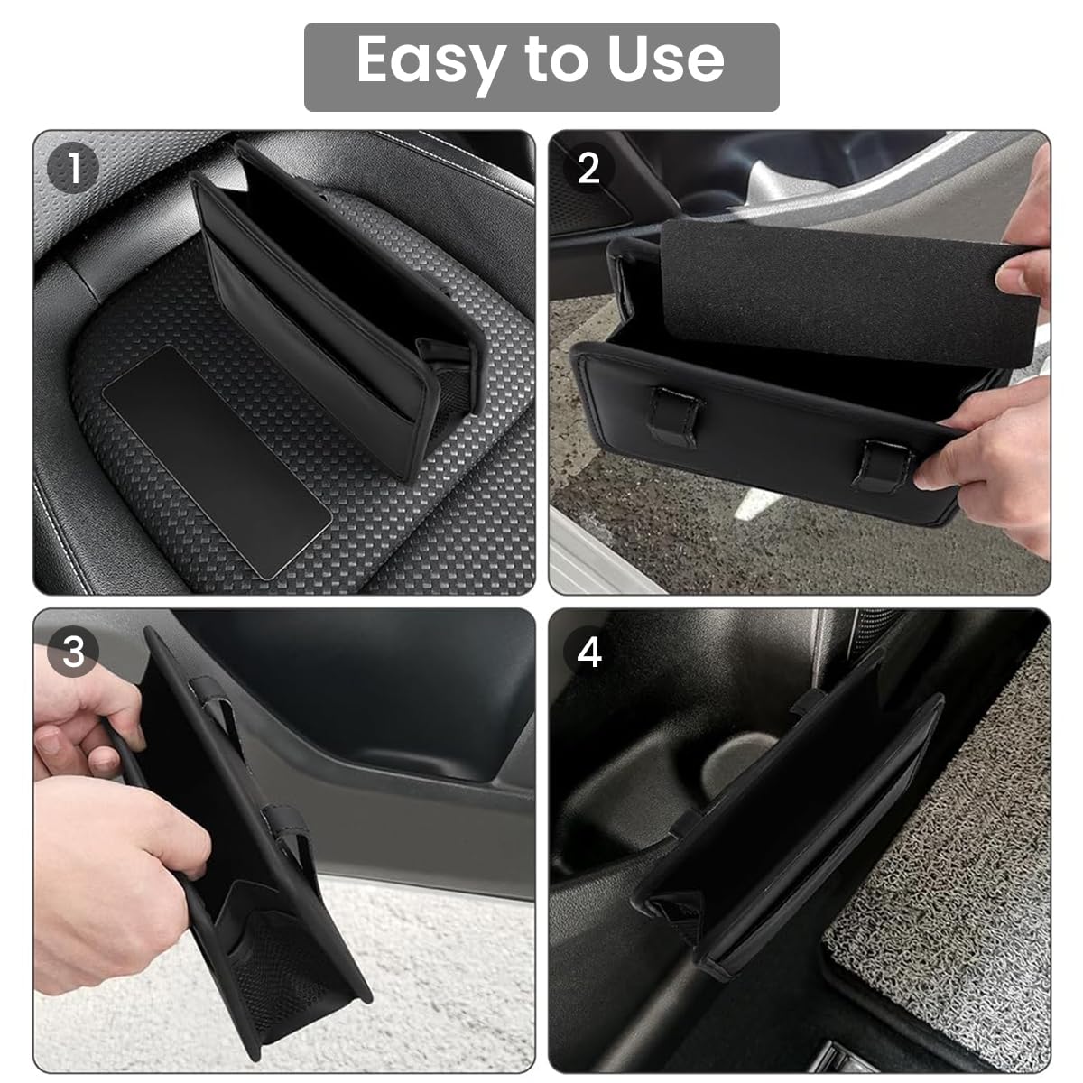 STHIRA Car Organizer for Door or Backseat with Dual Clip Design 21cm x 3cm x 14.5cm PU Leather Black | Multipurpose Trash Bin and Storage Pouch