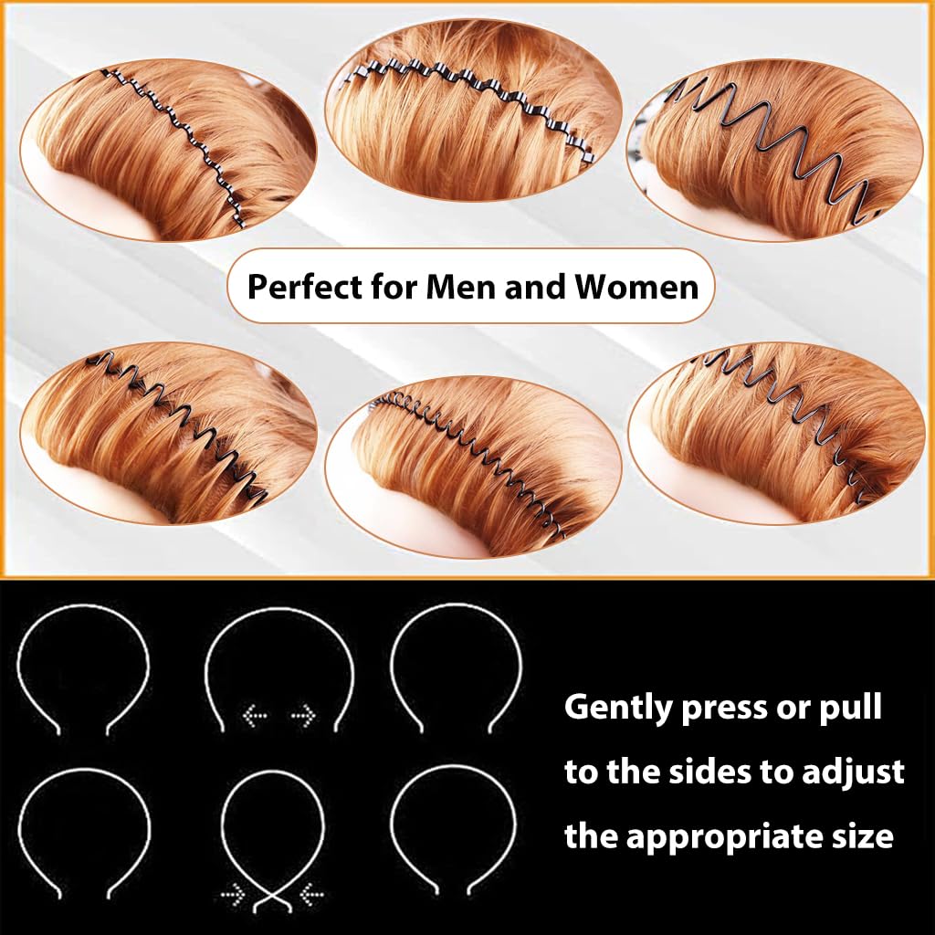 ZIBUYU Metal Zigzag Headbands for Men and Women with Non Slip Grip | 6 Designs Flexible Hair Hoops
