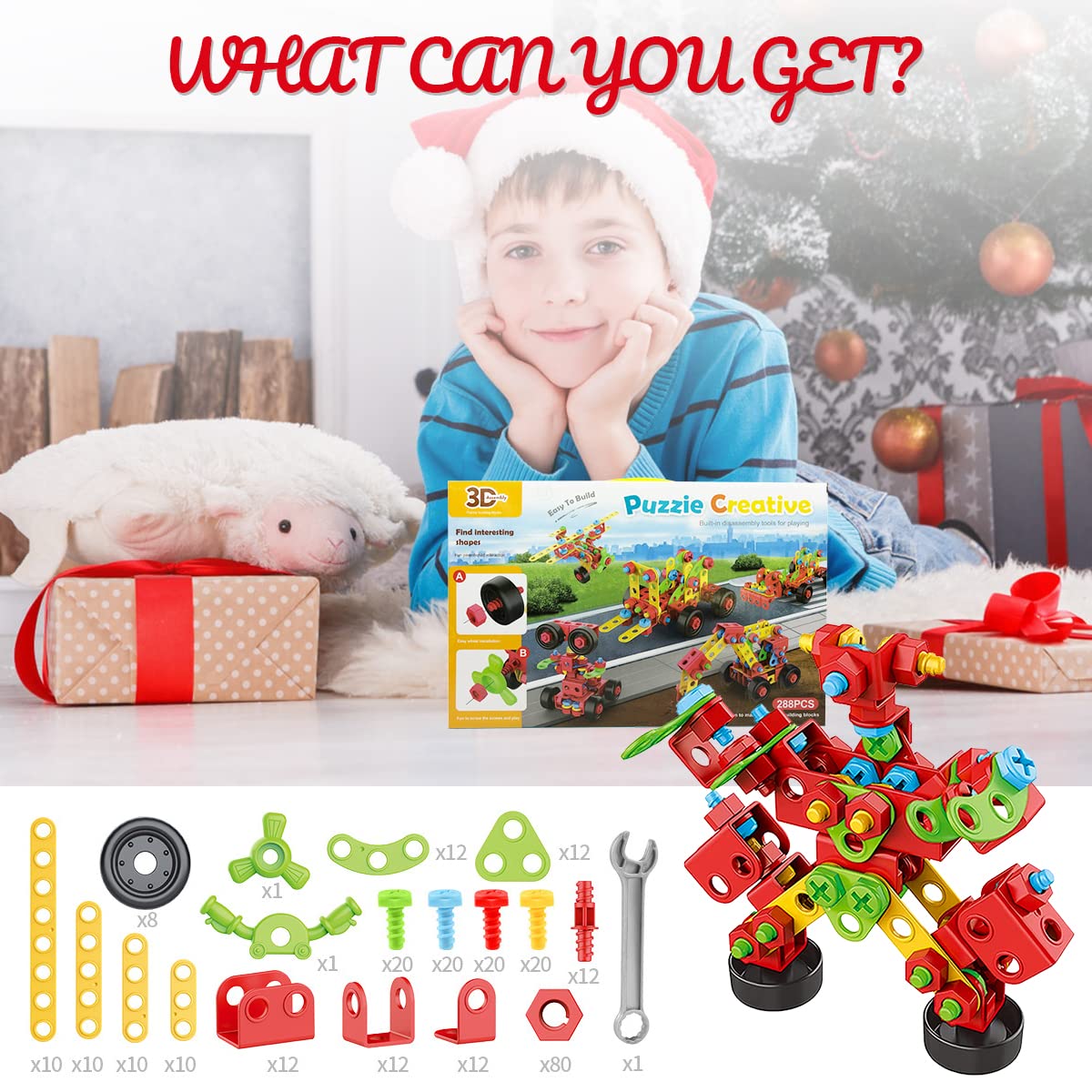 PATPAT® Building Blocks for Kids 288 Pcs DIY Construction Toys for Kids Educational Stem Toys Building Sets with Electric Drill Kids Activities Toys Creative Puzzle Games for Boys Girls 3 4 5 6 7 8