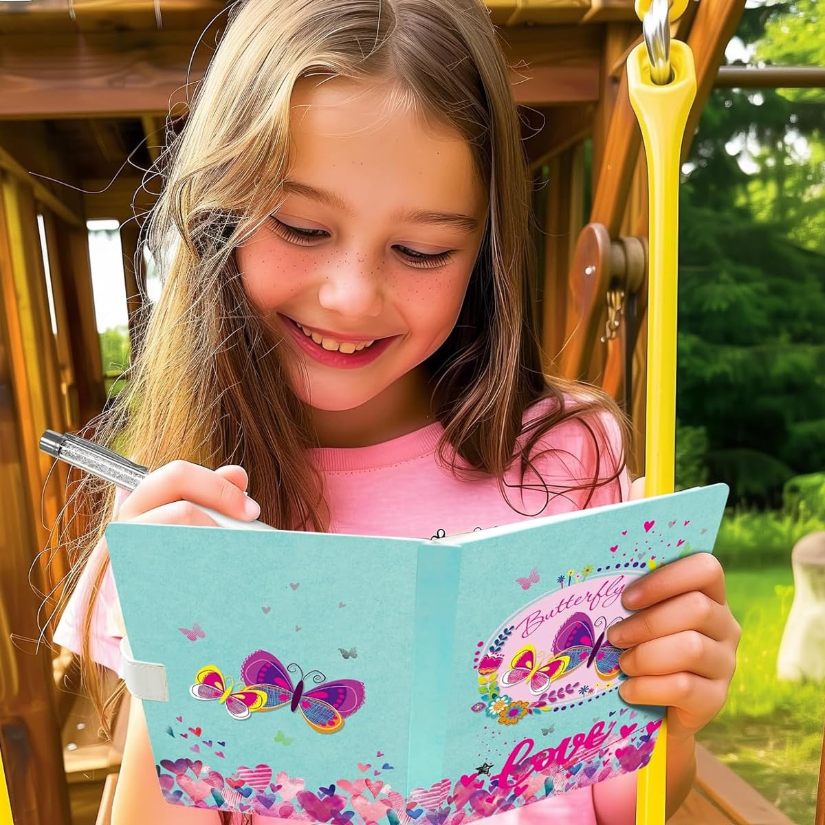 Climberty Butterfly Diary for Girls with Closure and Ballpoint Pen 7.5 x 5.3 in | Soft PU Cover Notebook