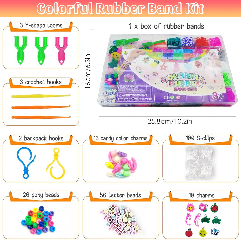 PATPAT Loom Bands Kit for Kids with 2500pcs Rubber Bands and Braiding Tools | DIY Bracelet Making Set