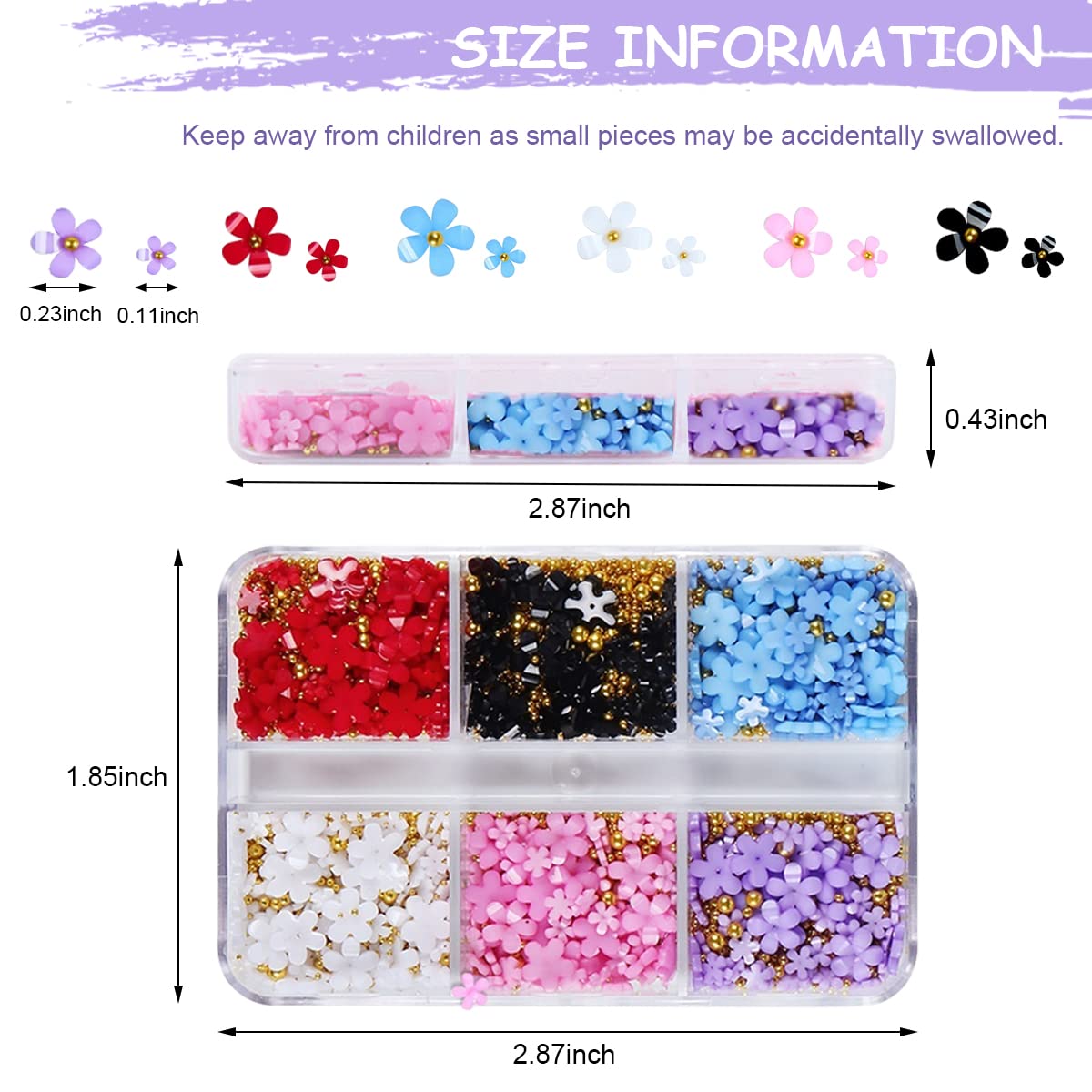 HASTHIP Resin 3D Flower Nail Art Decals Kit with Golden Beads for DIY Nails | 6 Colors