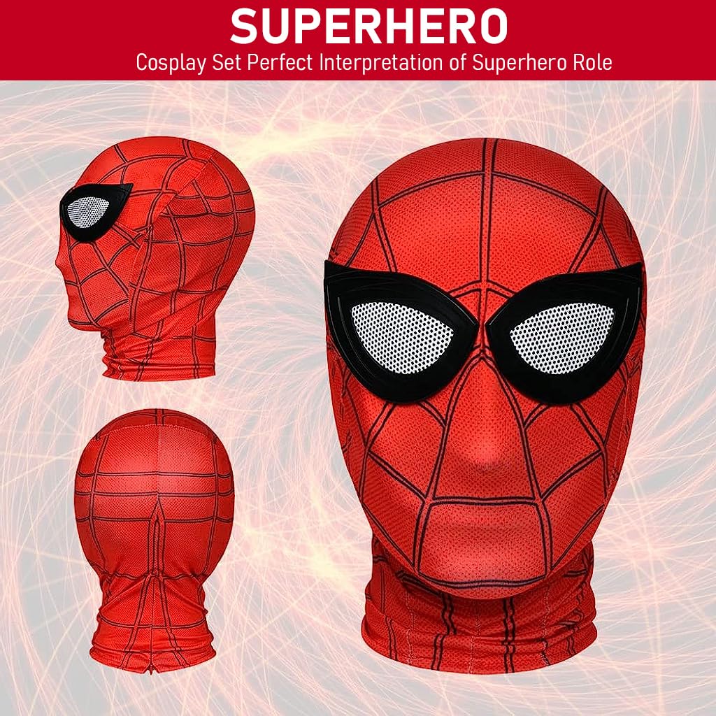 FANCYKU® 2 PCS 3D Spider-Man Mask for Adult Kids, Role Play Superhero Masks for Halloween Masquerade Cosplay, Spiderman Masks Spider Man Cosplay Costumes Superhero Lenses(Red+Black)