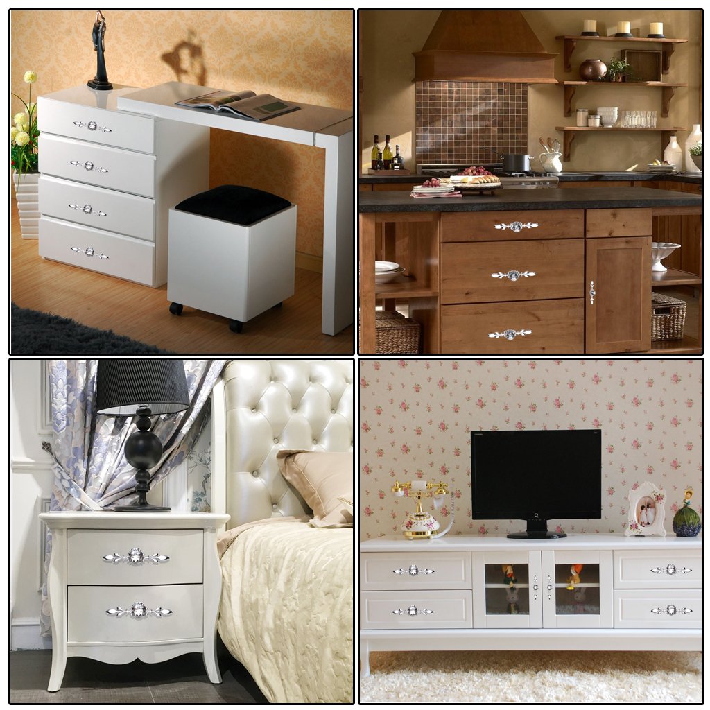 HASTHIP Drawer Knobs for Cabinets and Dressers featuring 4 pcs set with screw-fixed plates | Zinc Alloy and Crystal Glass Design