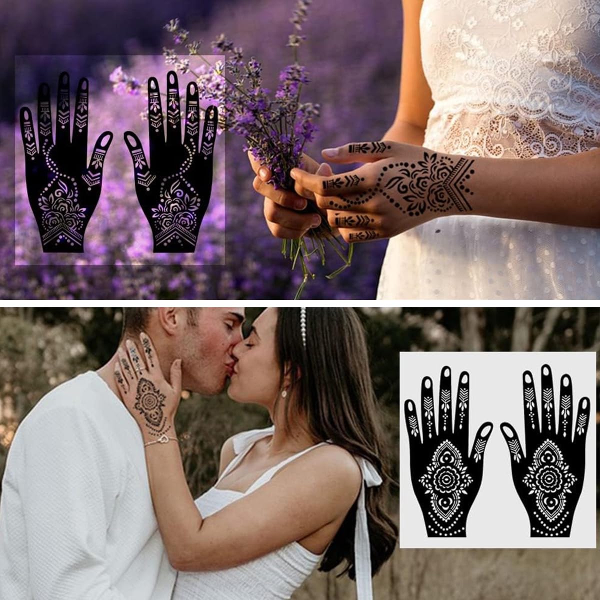 MAYCREATE Henna Tattoo Stencil Stickers for Hands and Body featuring 14 Sheets | Skin Safe for Women and Girls